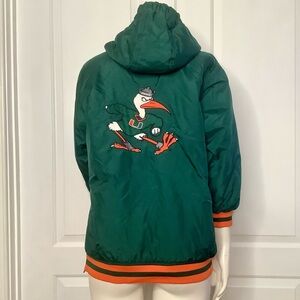 CHAMPS Vintage U Of Miami Hurricanes Dark Green & Orange 3/4 Sleeve Zip & Snap